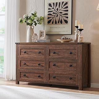 RedLemon Farmhouse 6 Drawer Dresser for Bedroom, 54 Inch Wide Rustic Woo...