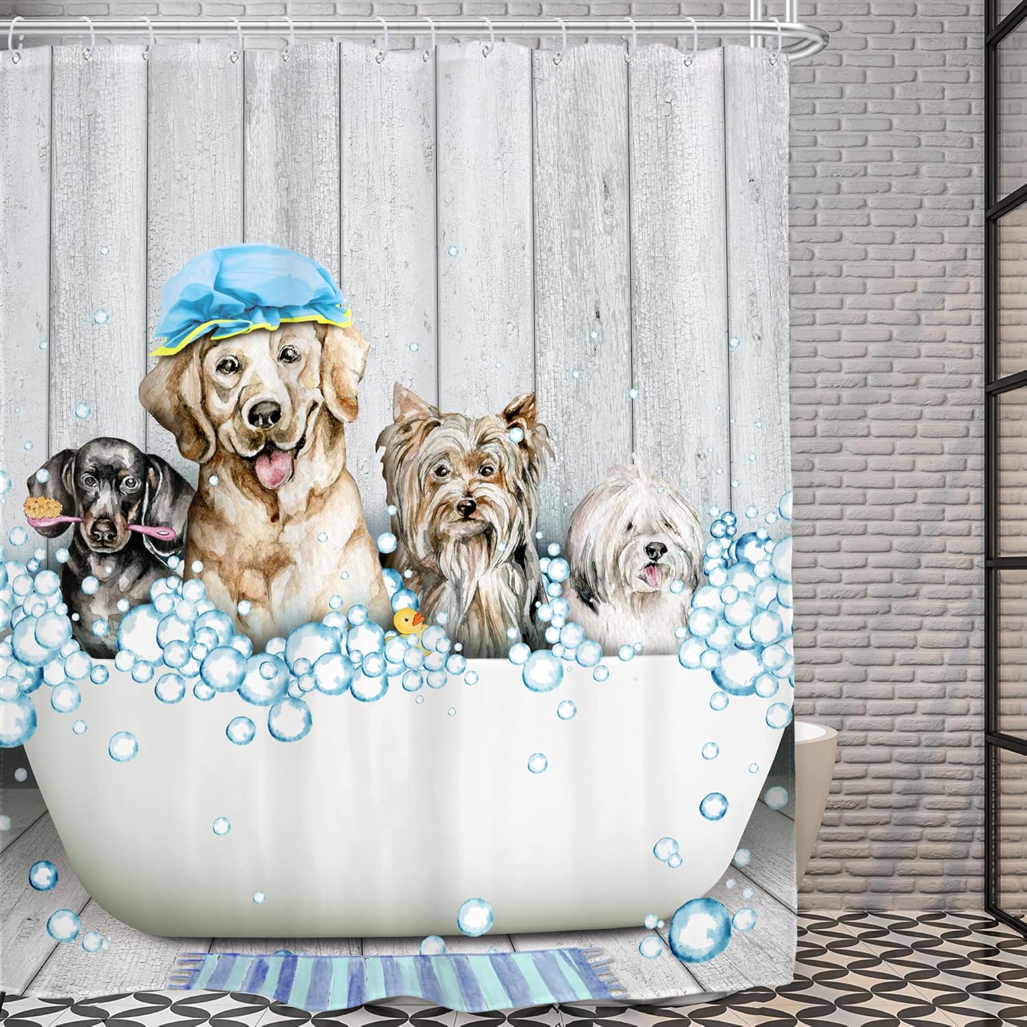 AMBZEK Funny Dog Shower Curtain 60Wx72H Inch Naked Dog Cute Animal in Bathtub