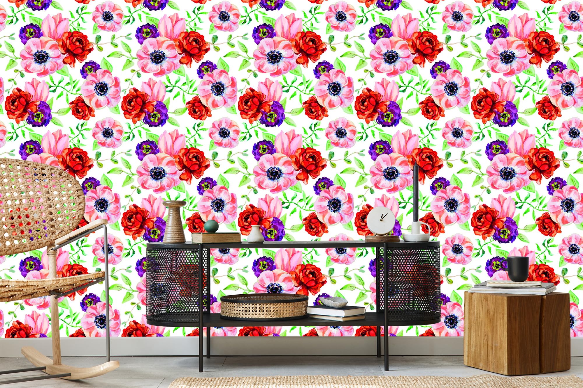 Vliestapete Bunte Ranunkeln 50 x 1000 cm | Ausdrucksstarke Bildgestaltung; Charaktervoller Raumschmuck; Harmonische Akzentfläche; Kleister im Set