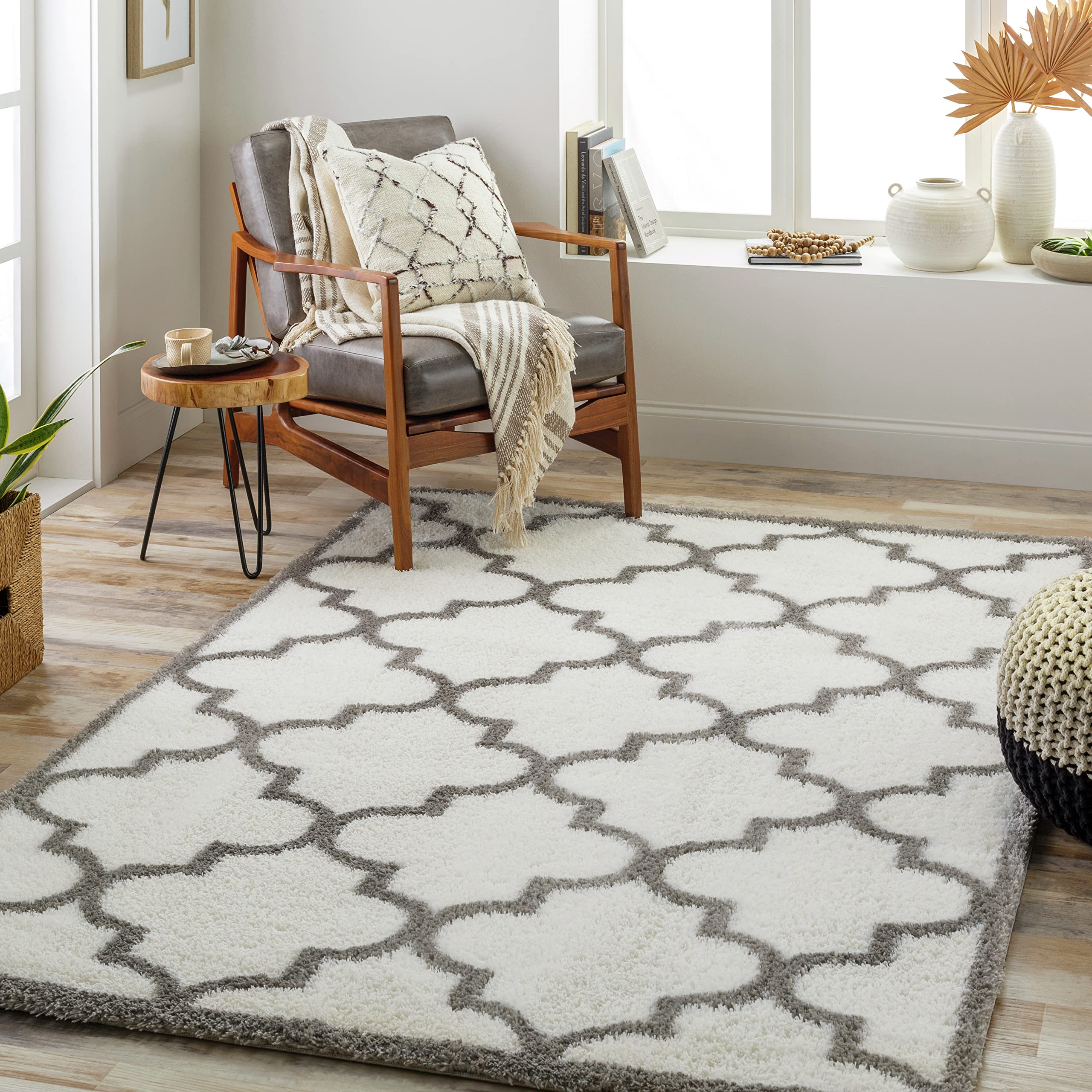 Livabliss Manatuto Shaggy Rug - Alfombra Salon Grande Habitacion, Dormitorio - Alfombra Pelo Largo Berber Abstracta, Pelo Grueso y Esponjoso - Alfombra Grande de 160x213cm, Crema, Gris Oscuro