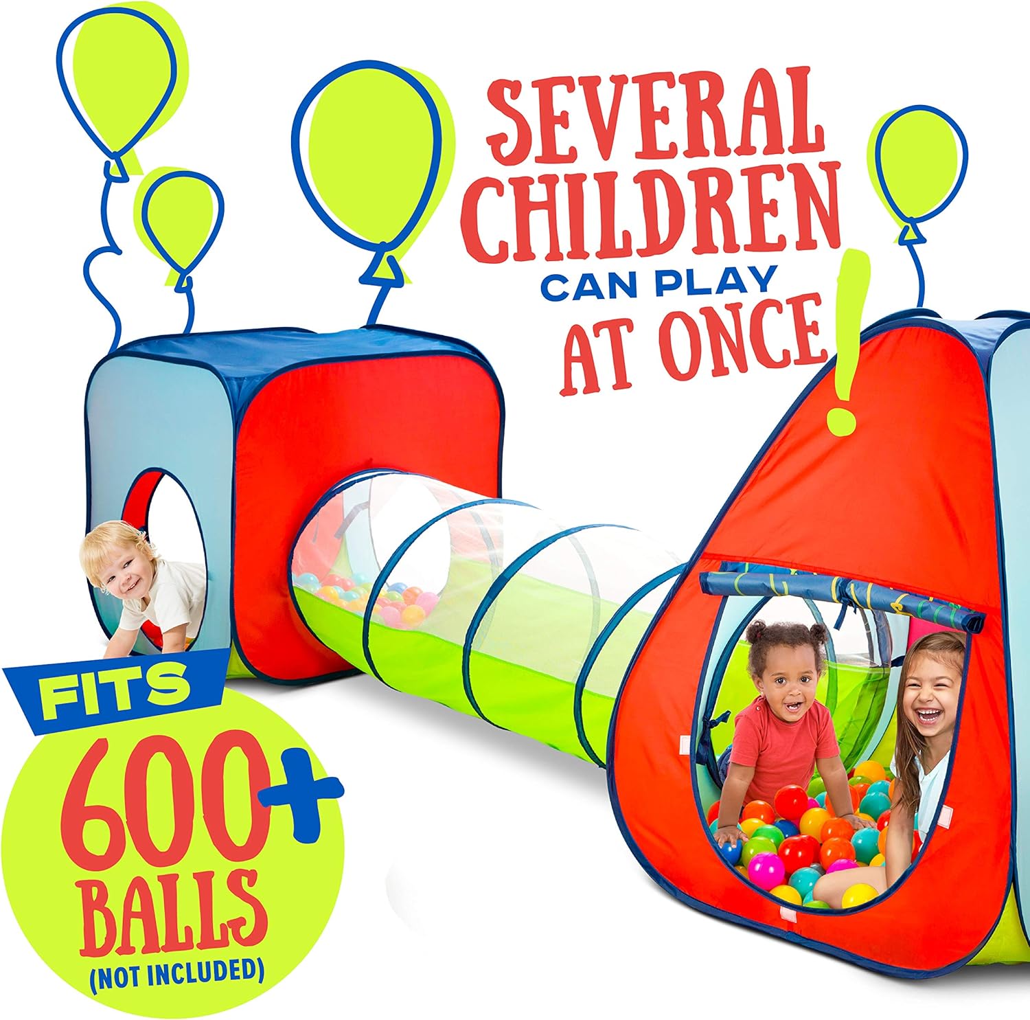 Kiddey 3 in 1 Kids Pop Up Play Tent with Crawl Tunnel and Ball Pit Set – Durable Playhouse Tent for Boys, Girls, Babies, Toddlers & Pets – for Indoor & Outdoor Use, with Carrying Case : Toys & Games