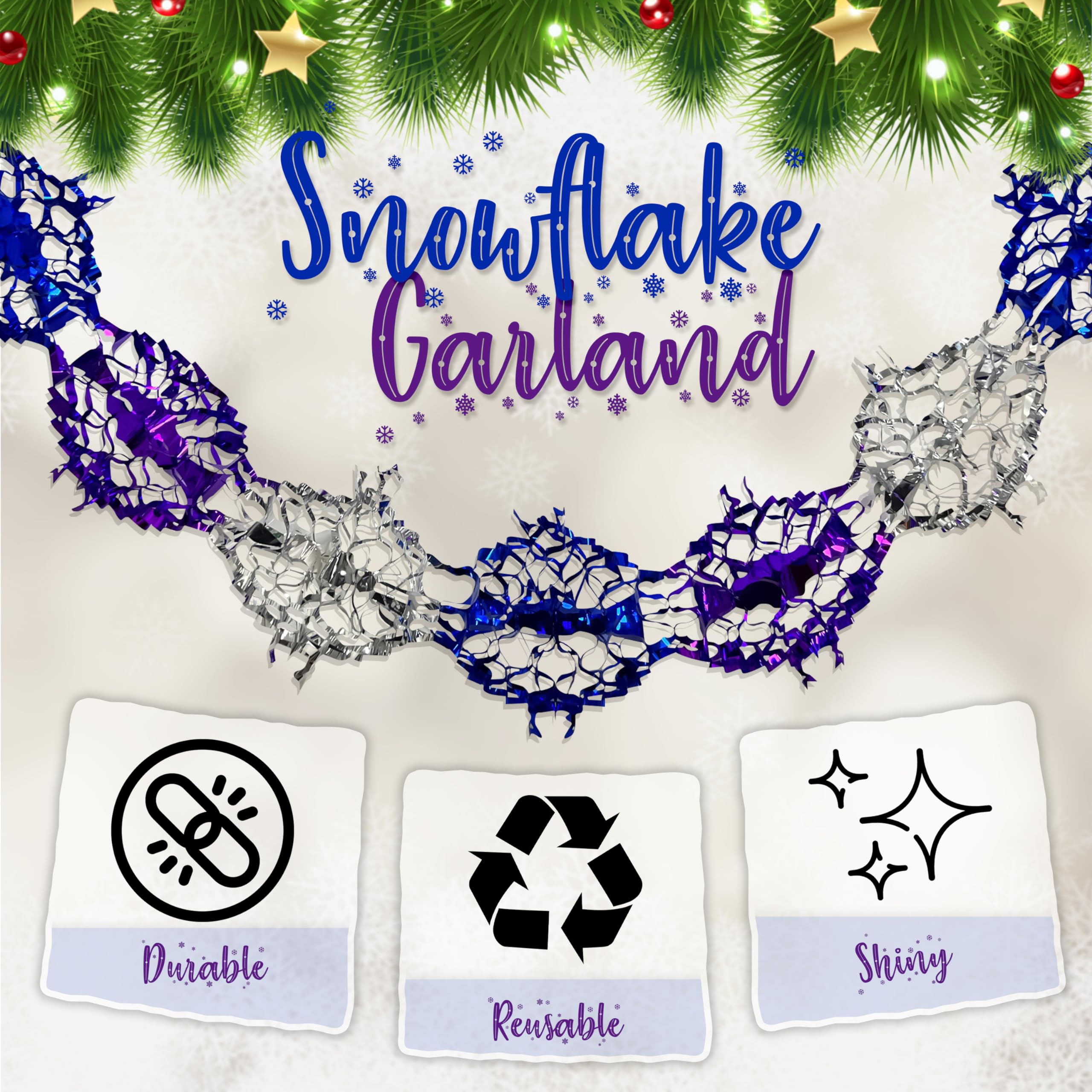 5Pcs Christmas Foil Hanging Decorations, Total 10M Foil Star Christmas Garlands Wall Ceiling - Image 4