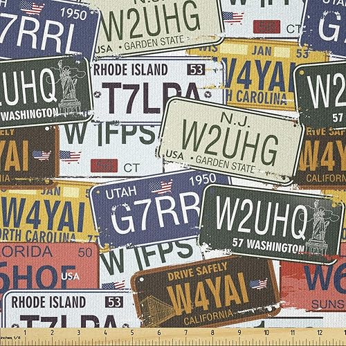 Vista 537 de Ambesonne Tela beige de The Yard, ilustración contemporánea de animales marinos en estilo retro, arte de caballito de mar de cangrejo de pulpo, tela