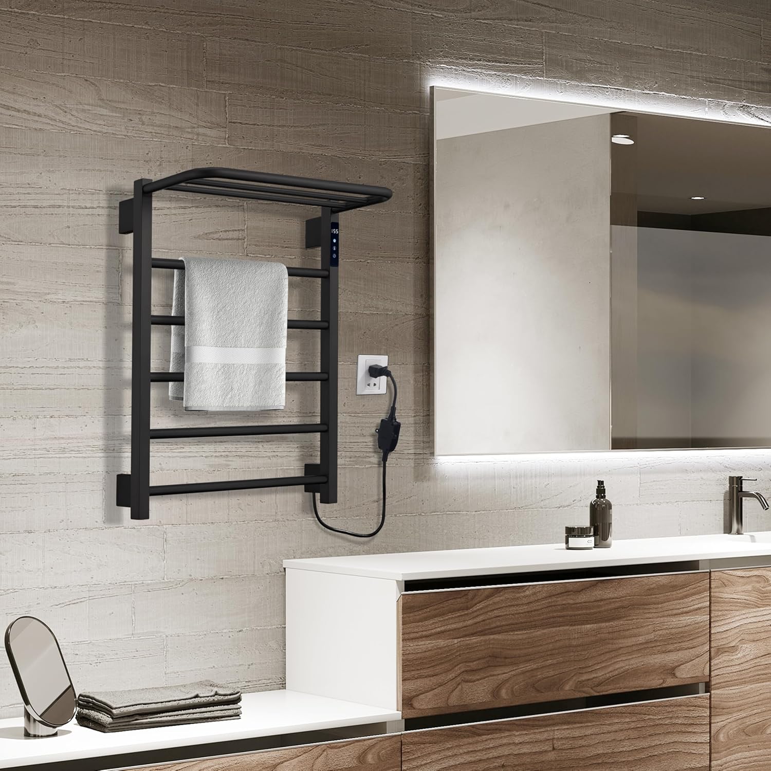 Heated Towel Racks for Bathroom, Hot Towel Warmer 5 Bars with 24hr Timer Stainless Steel Wall Mounted Electric Towel Warmers for Bathroom(Matte Black, 5-Bar)