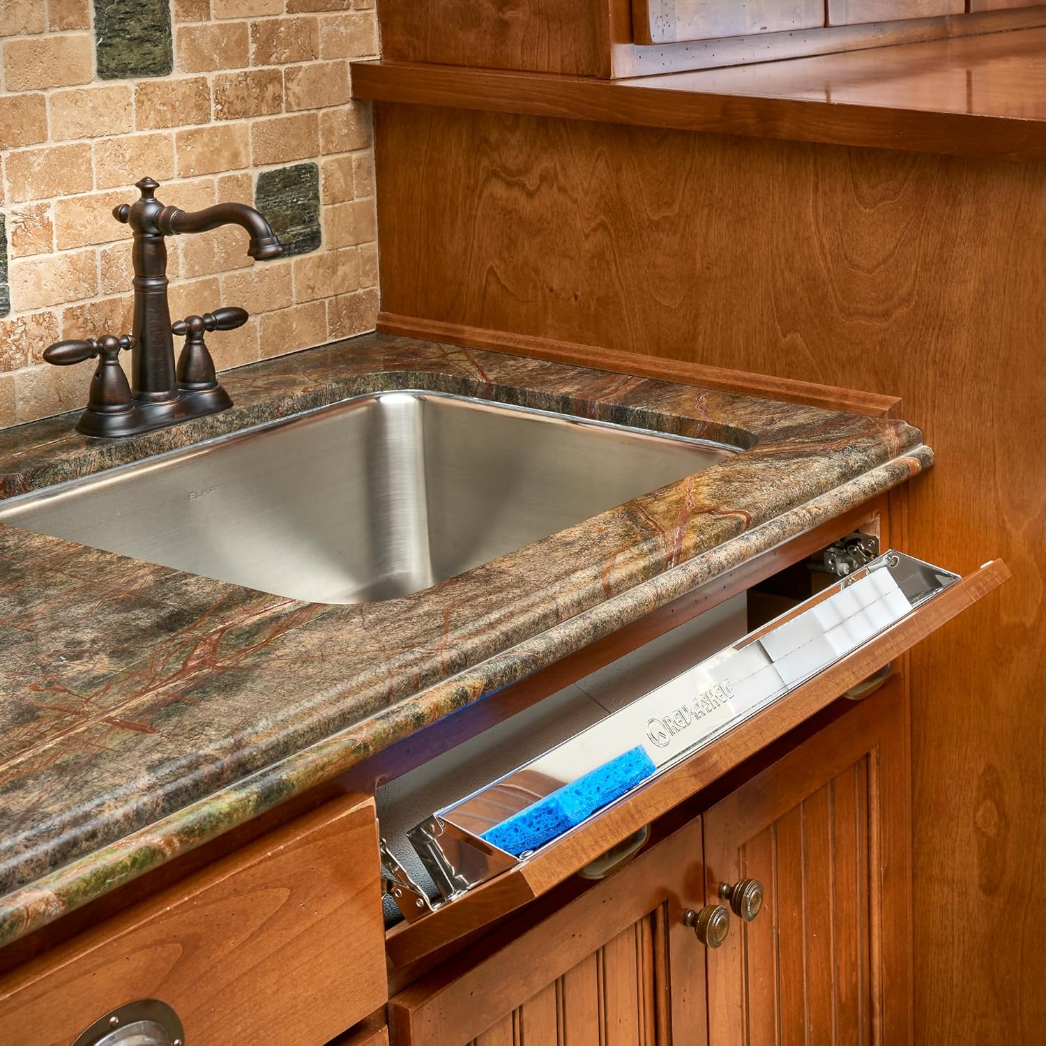 Rev-A-Shelf Tip-Out 31" Kitchen Drawer Accessory Tray Organizer w/Soft-Close Hinges for Kitchens, Laundry Rooms, or Vanity Cabinets, 6581-31SC-52