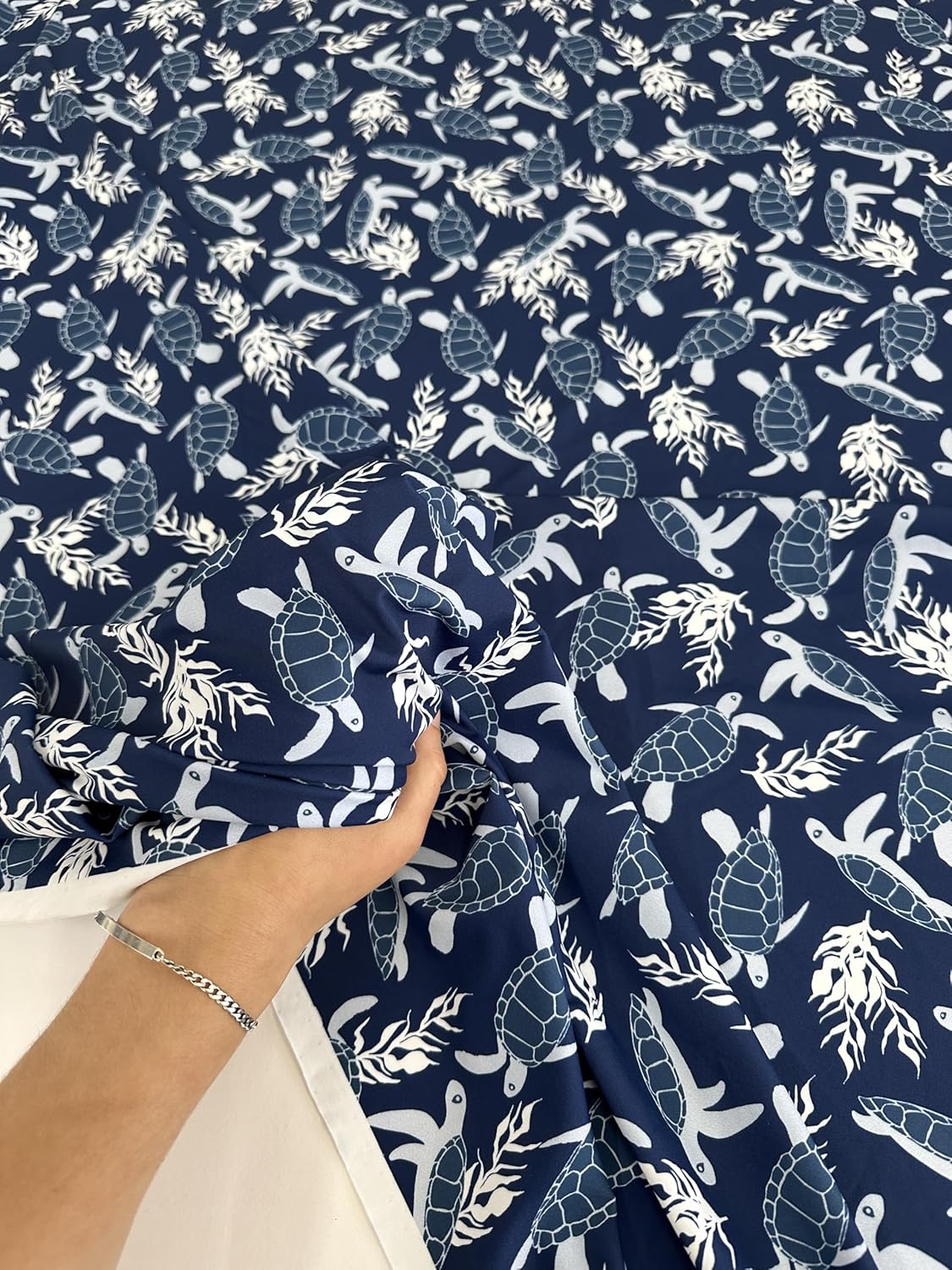 Turtle Print Premium Nylon Spandex Fabric - Ultra-Soft & Stretchy 4-Way Stretch Fabric by The Yard - Perfect for Activewear and Swimsuit Fabric, and More -1 Yard - 58 Inch Width (Blue)