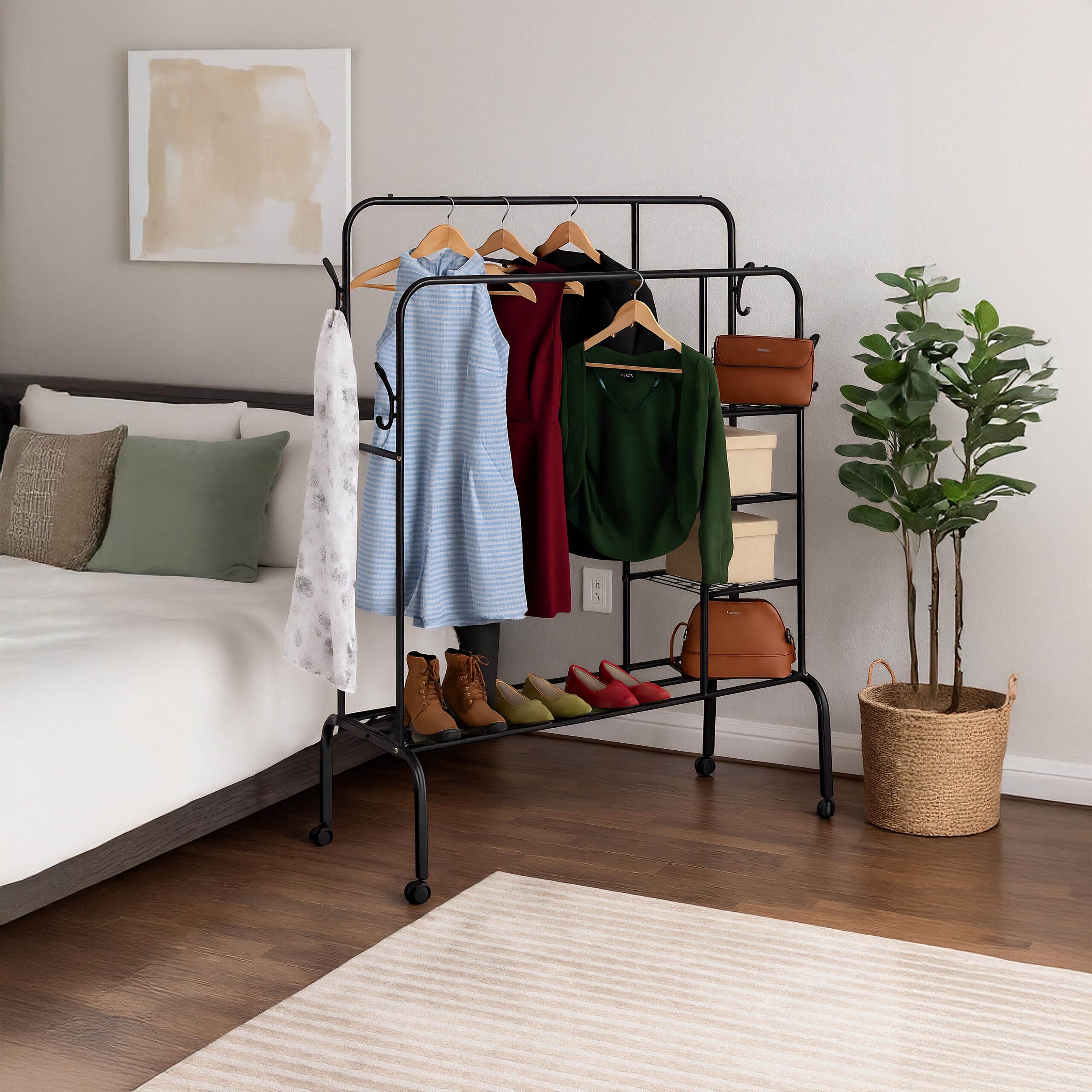 Relaxdays Appendiabiti con Rotelle, Metallo, 154x110x55 cm, Nero