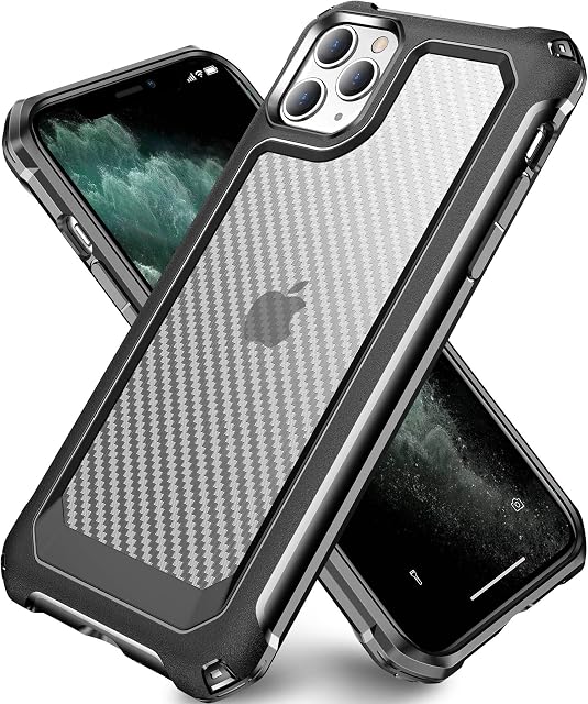 SUPBEC iPhone 11 Pro Case, Hard Carbon Fibre Shockproof Protective Cover and Screen Protector [x2] [Military Grade Drop Protection] [Anti Scratch&Fingerprint], iPhone 11 Pro Phone Case, 5.8", Black