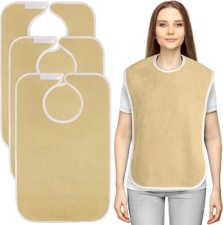 Utopia Towels 3 Pack Premium Unisex Adult Bibs for Elderly Women Men, Waterproof Bib for Eating, Adjustable and Washable (Beige)