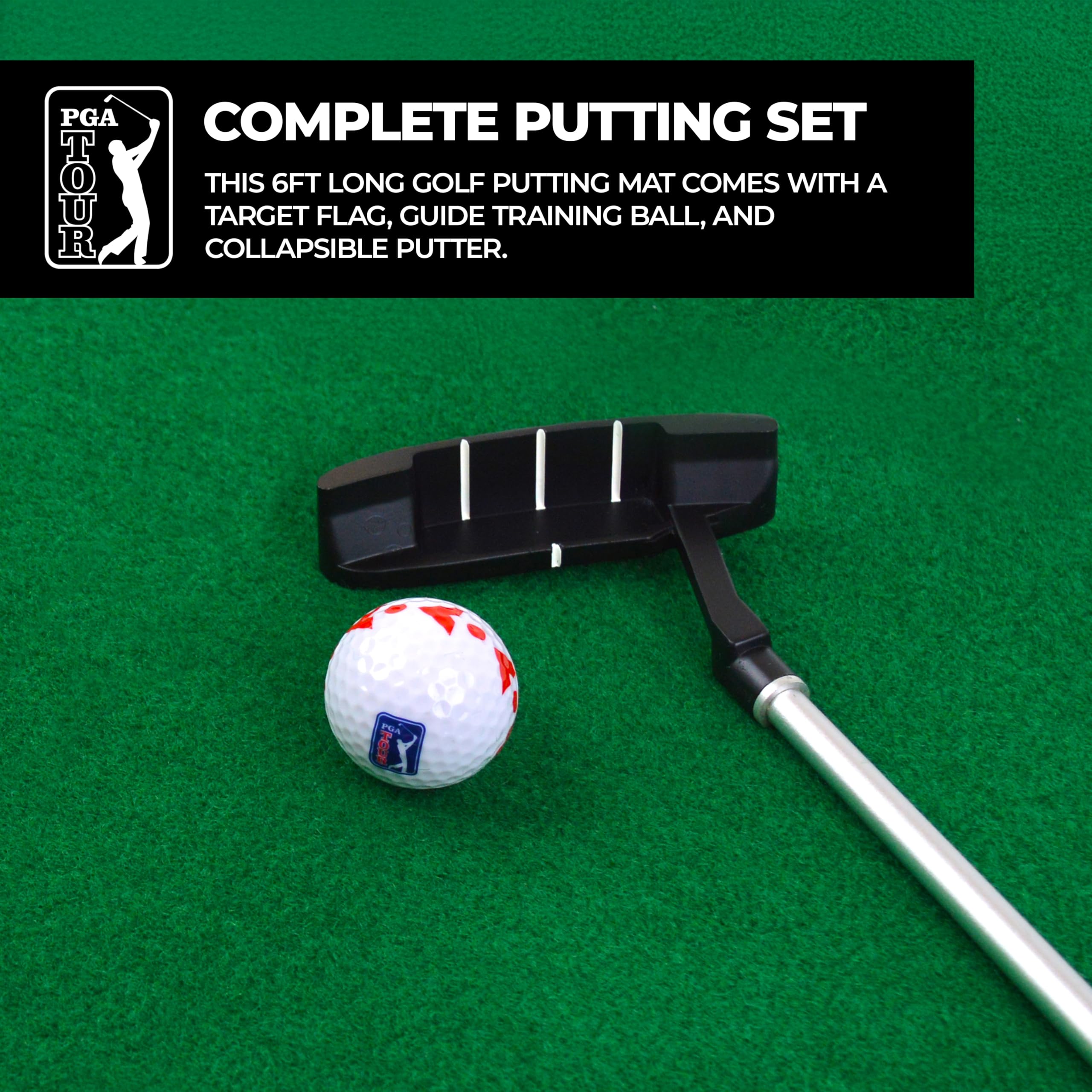 PGA Tour 6ft Putting Mat with Collapsible Putter & Alignment Guide Golf Ball