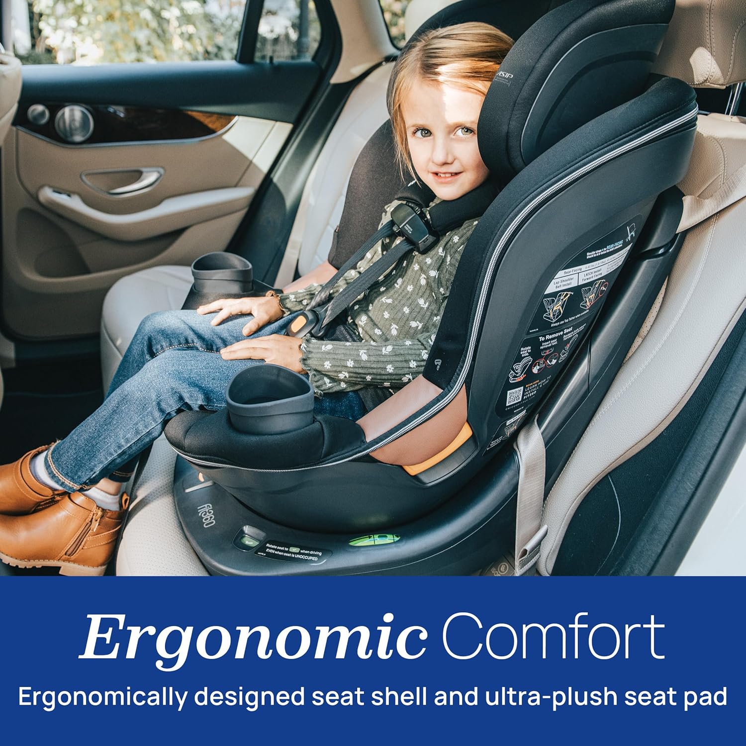 Chicco Fit360 Zip ClearTex Rotating Convertible Car Seat with Fit360 Mirror, 360 Degree Rotation for Rear-Facing and Forward-Facing Usage, Jet/Black