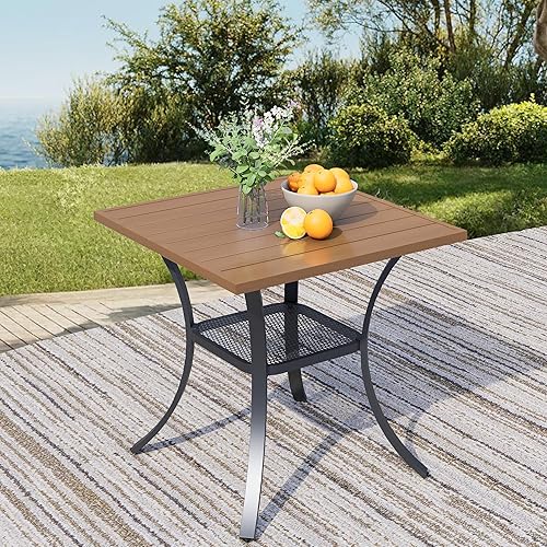 Miniatura 15 de Mesa de Patio Exterior de 27.5'' con Estante de Almacenamiento, Mesa de Jardín Redonda de Metal de Servicio Pesado con Capacidad de 400lbs, Listón