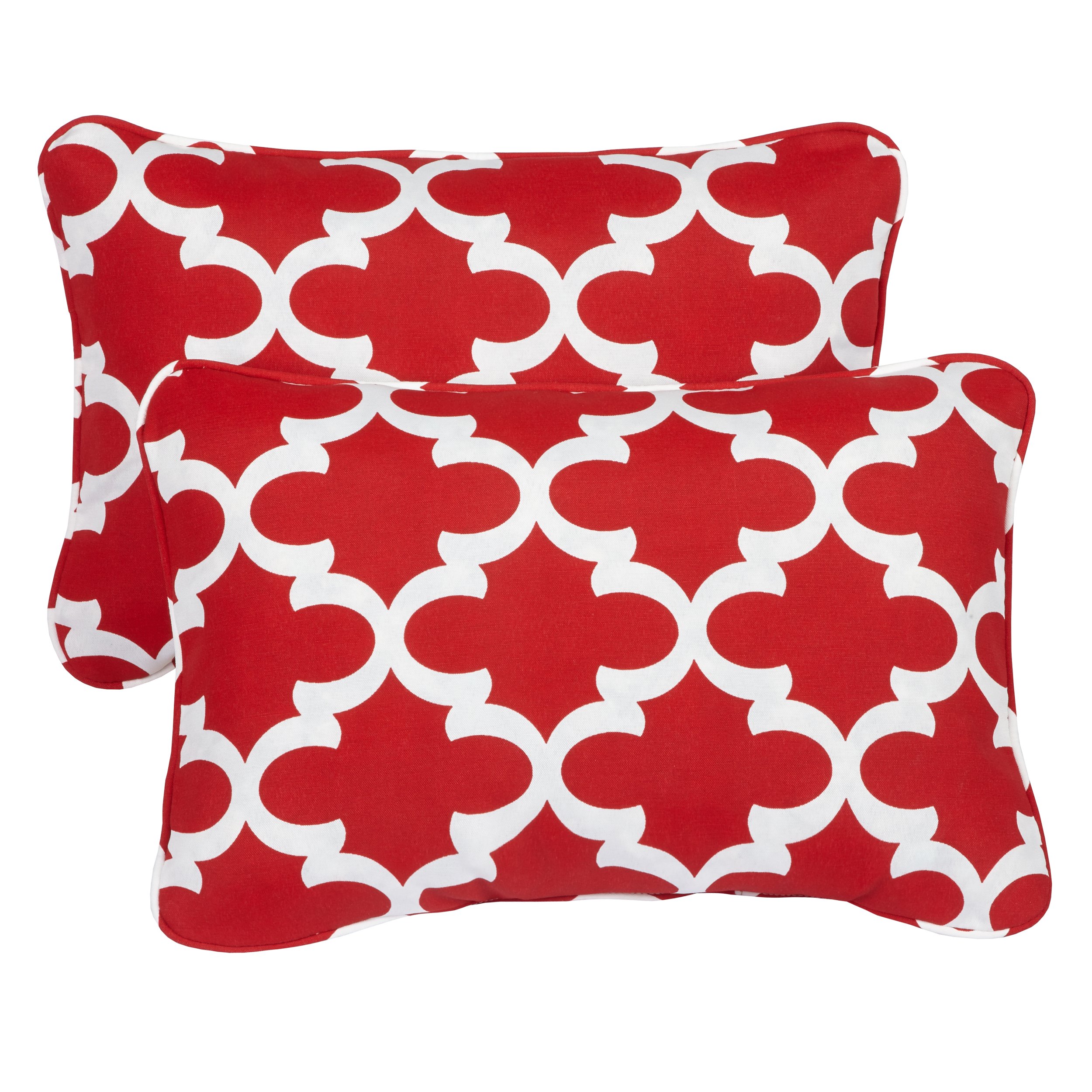 Mozaic Company AZPS7018 Indoor Outdoor Lumbar Pillows with Corded Edges, Set of 2, 12 x 18 inches, Red & White
