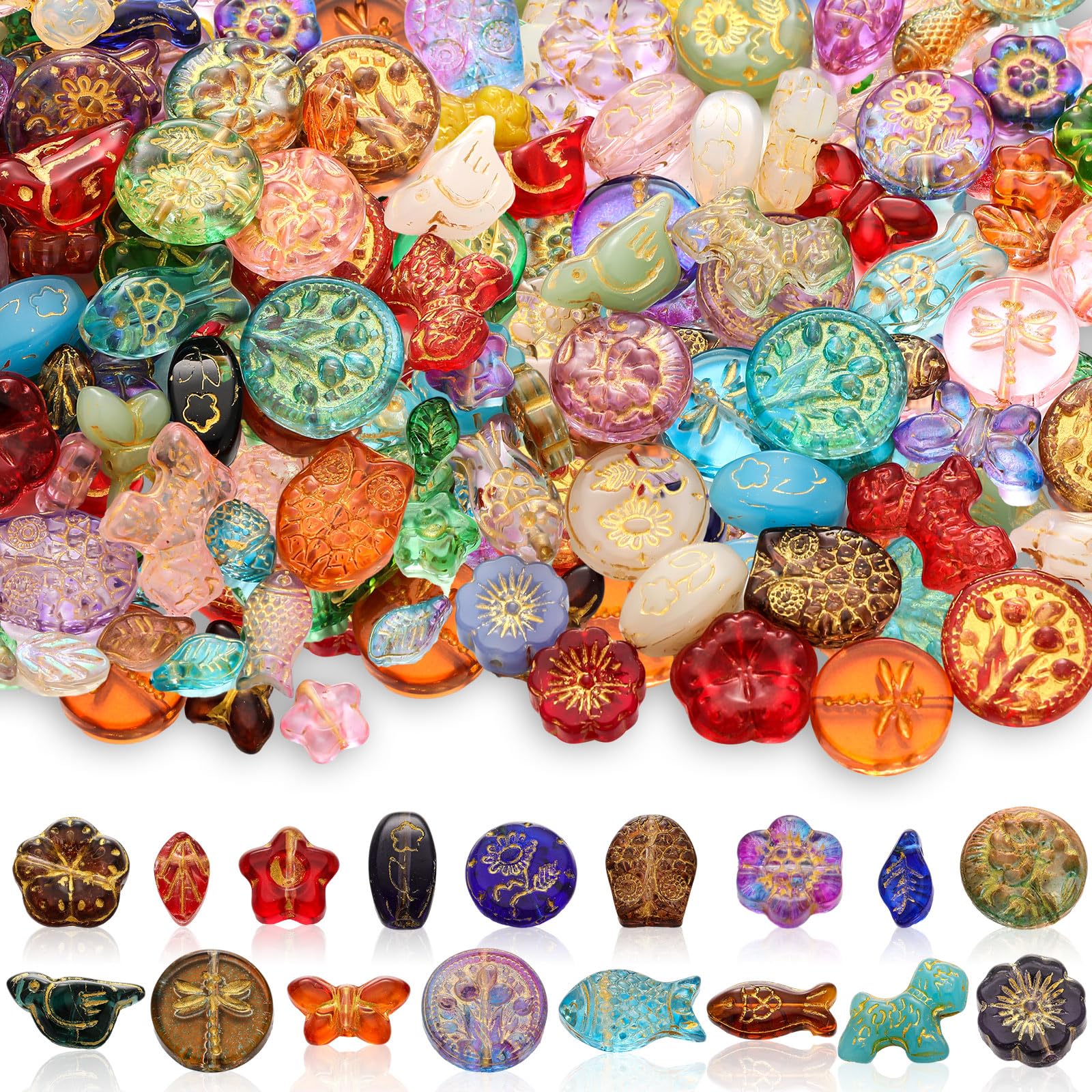 Cuentas de cristal doradas de estilo bohemio vintage para joyería fina