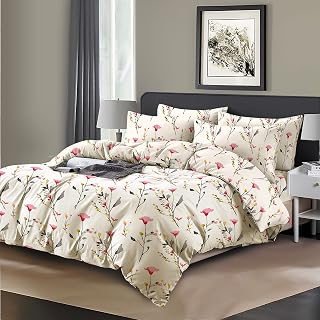 Cotton Comfort Bedding & Linen 2PCS Single Duvet Set 100% Egyptian Cotton Bedding Single Bed Set 400 Thread Count Floral Printed Blossom Pink Duvet Cover Single with Pillow Case
