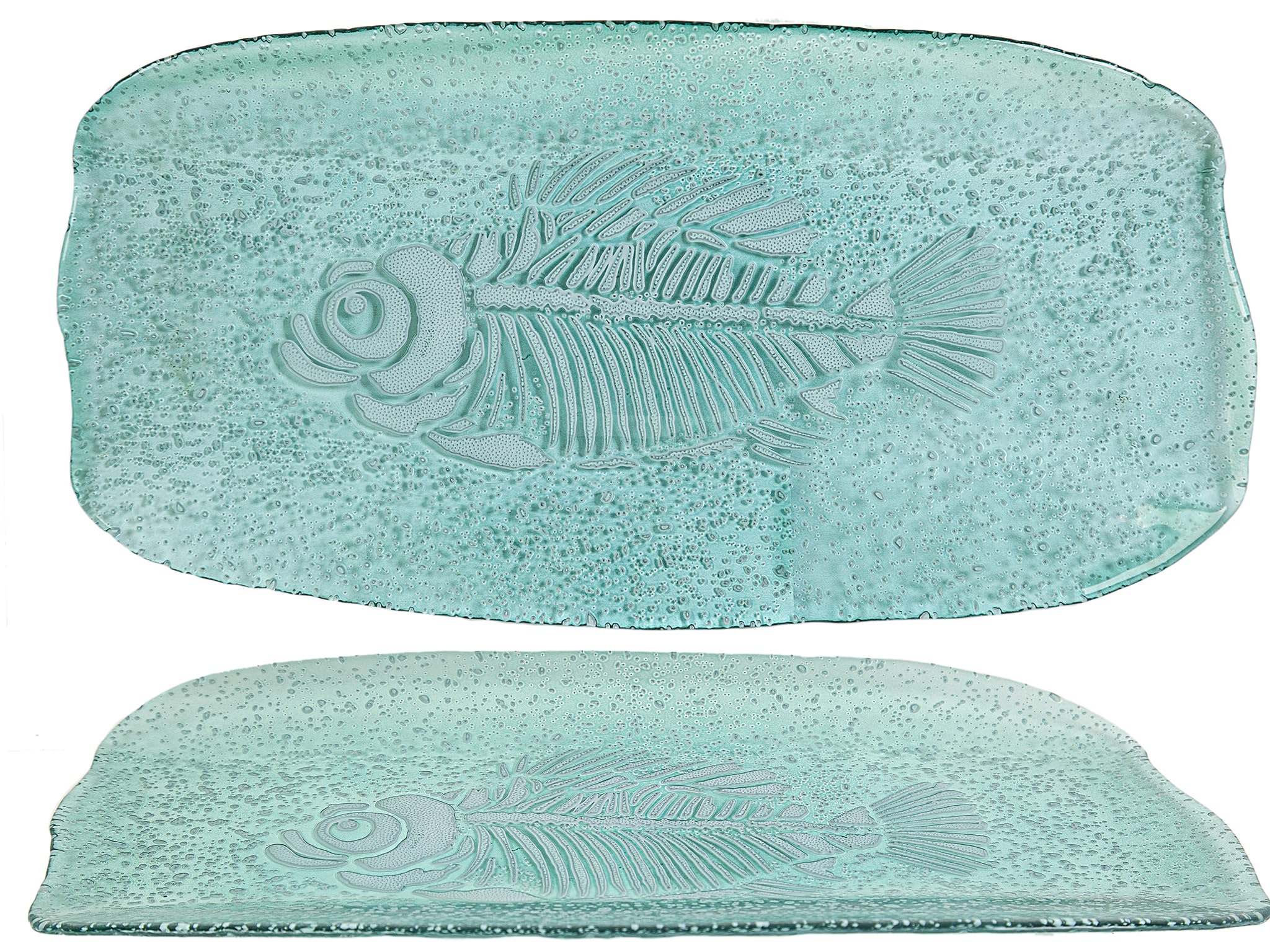 Plat rectangulaire en verre turquoise pour service et présentation de table
