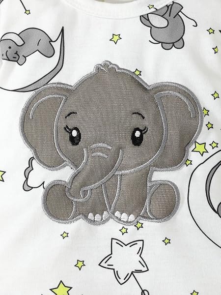 Baby-Elefanten-Outfit mit Strampler und Mütze, Set mit langen Ärmeln, neutrale Kleidung für Neugeborene, niedliche Babyausstattung - 5