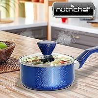 Vista 6 de NutriChef Cacerola con tapa, antiadherente de alta calificación, con tapas de vidrio templado transparente, 2 cuartos de galón
