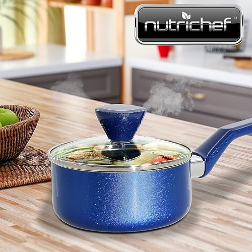 Miniatura 6 de NutriChef Cacerola con tapa, antiadherente de alta calificación, con tapas de vidrio templado transparente, 2 cuartos de galón (funciona con el