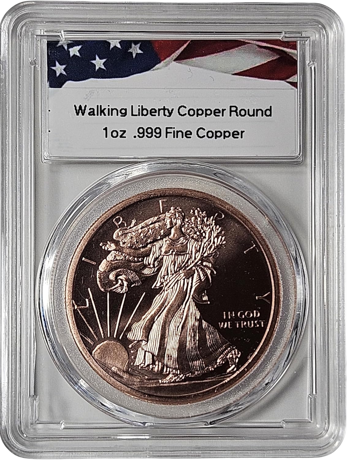Walking Liberty Half Dollar, 1 oz Pure .999 Copper Round in Protective Acrylic Slab