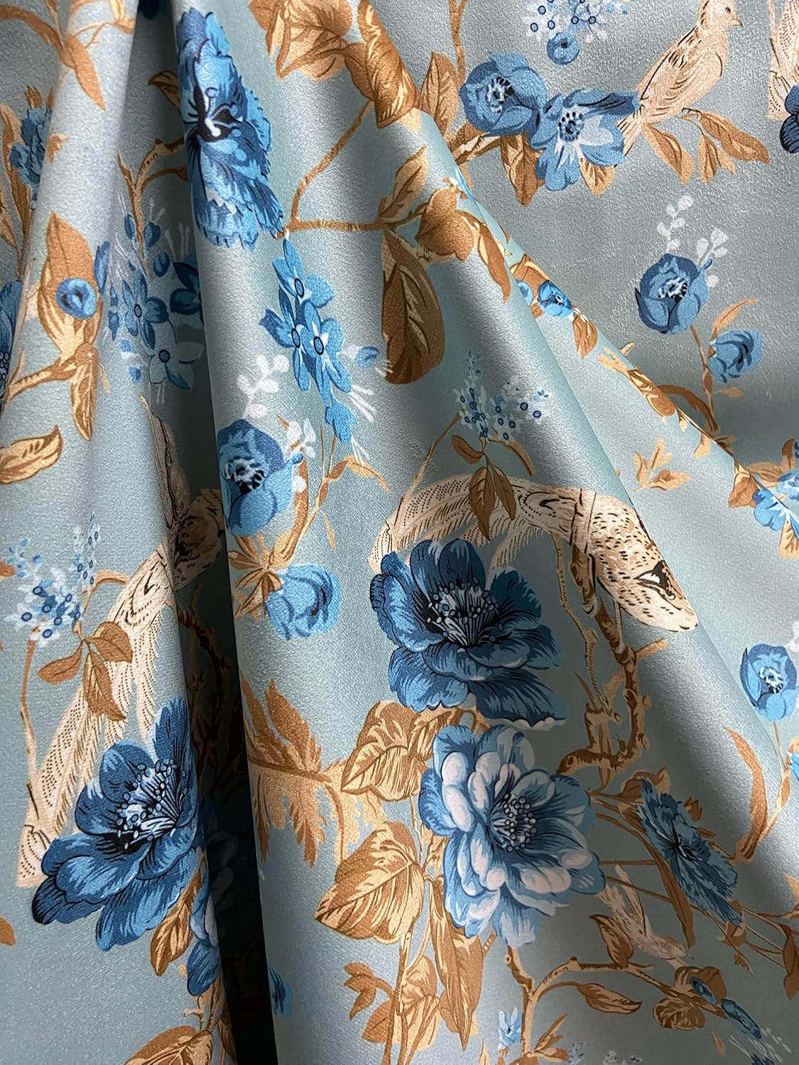 Soft Thick Luxurious Velvet Finish Microfiber Fabric Digitally Printed Floral Design Fabric for Upholstery Window Treatments Craft - Width 54 inch - Fabric by The Yard (Baby Blue)