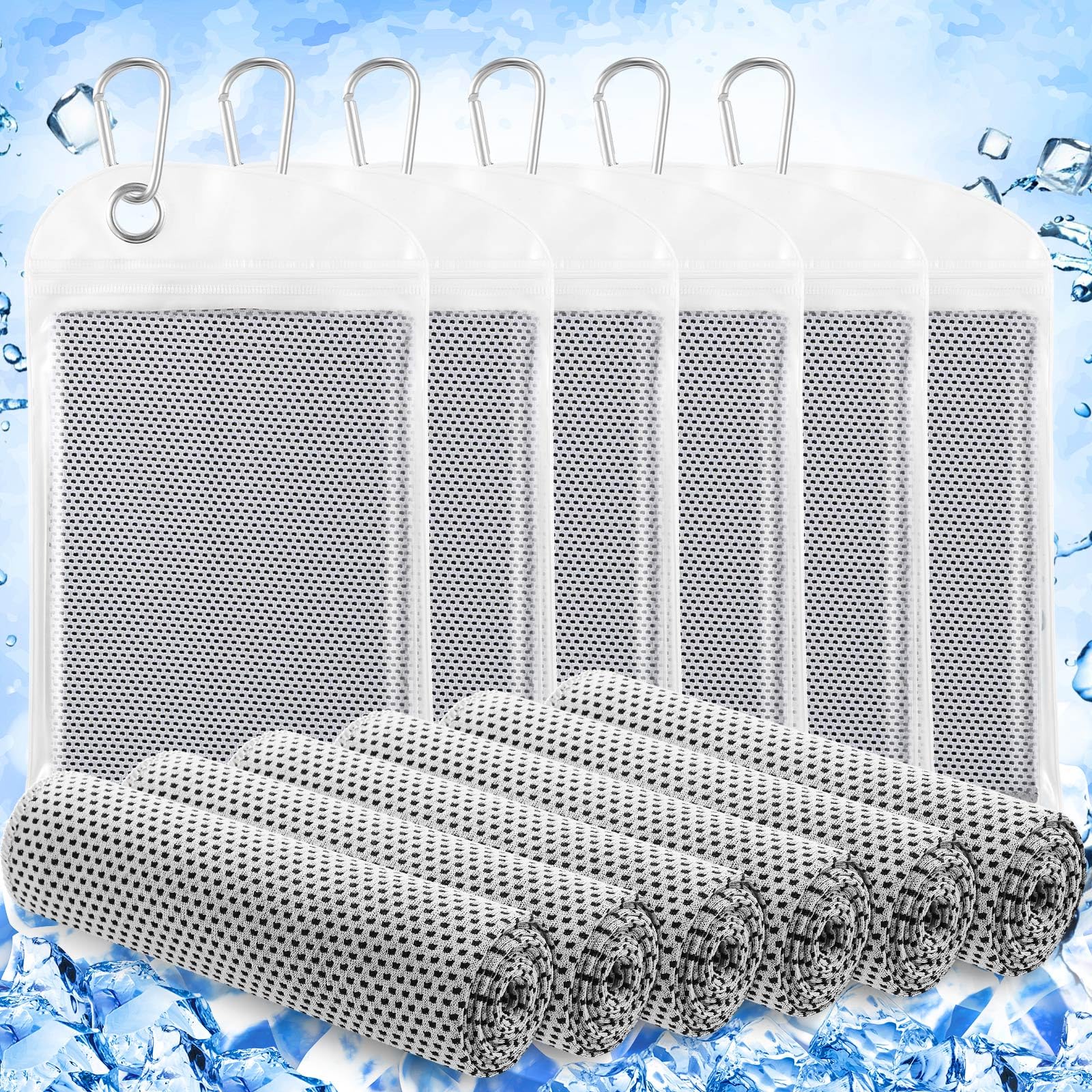 Paquete de 6 Toallas refrescantes con Bolsas de 40 x 12 Pulgadas, Toallas Reutilizables para el Cuello, Ideales para Deportes, Gimnasio, Correr, Yoga, Golf, Ciclismo y Actividades