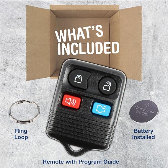 KeylessOption Key Fob Replacement for 2005 2006 2007 2008 2009 2010 2011 2012 2013 2014 Ford F150 Explorer Ranger Mustang Lincoln Mercury Keyless Entry Remote Car Control, 4-Button