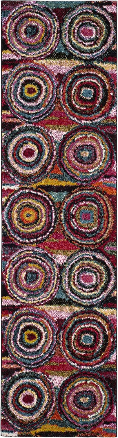 SAFAVIEH Aruba Collection Runner Rug - 2'3" x 8', Multi, Boho Abstract Circles Design, Non-Shedding & Easy Care, Ideal for High Traffic Areas in Living Room, Bedroom (ARB504M)