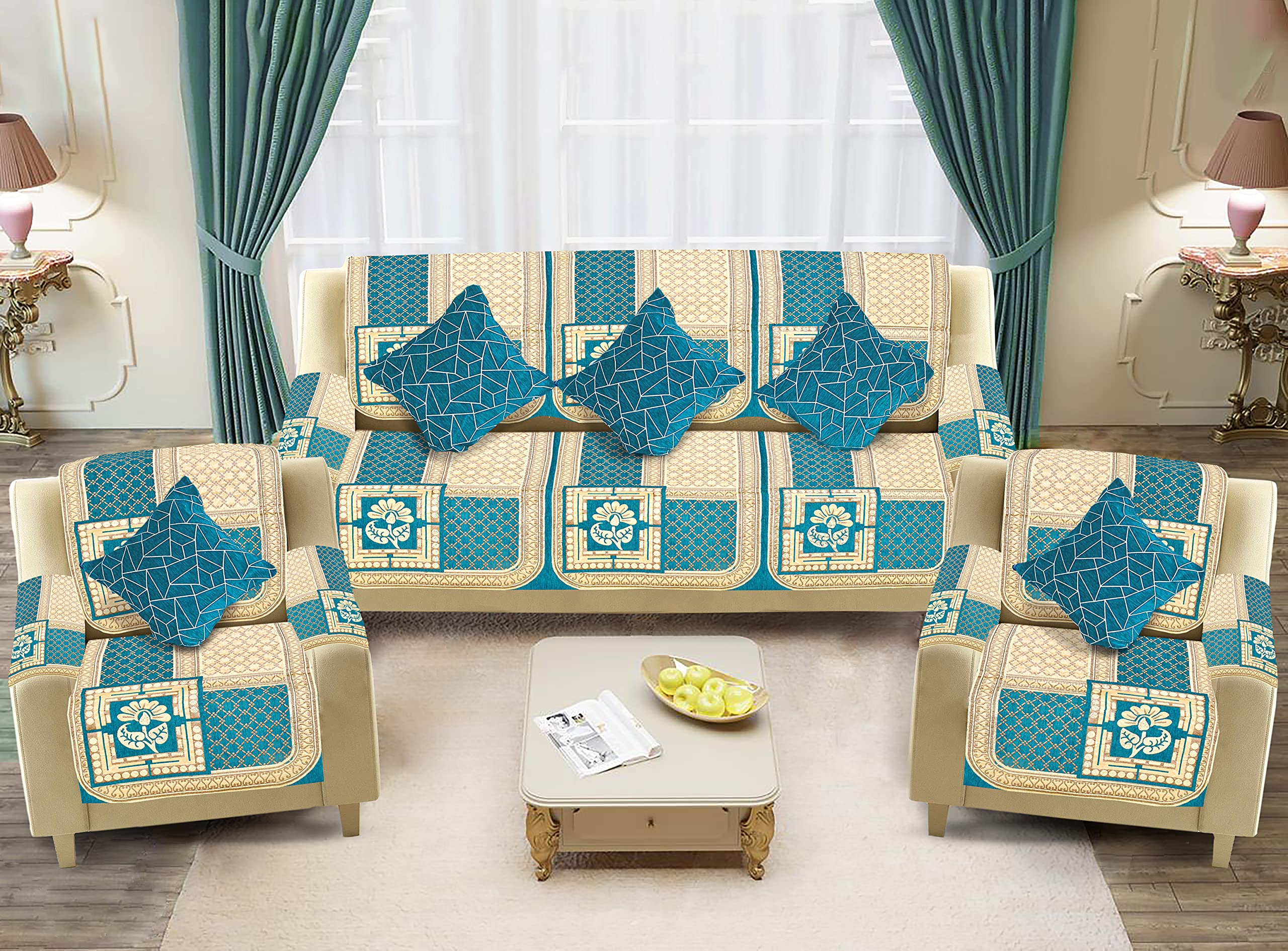 Dazzling DECOR Velvet Sofa Cover with Arm Cover and Cushion Covers Set of 5 Seater - Sofa Covers 3 Seater 2 Seater Full Cover Set for Couch Seat-Heavy Fabric Sofa Slip Protector, 1248_02_Aqua (B0B5TZWLR3) Amazon Price History, Amazon Price Tracker