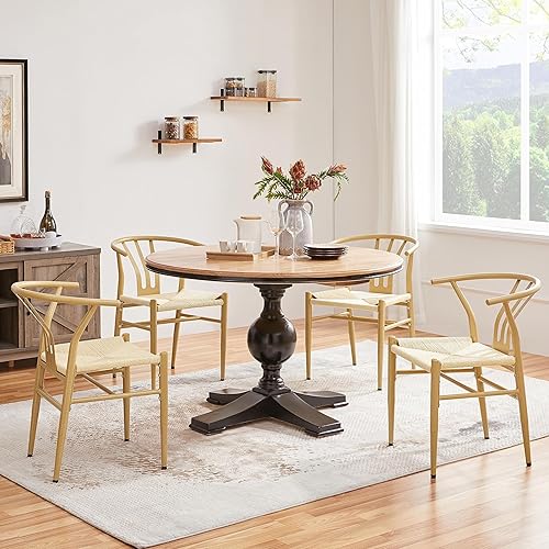 Miniatura 8 de Topeakmart Juego de 2 sillas de comedor de tejido de tejido moderno, marco de metal, silla de acento de tela, color madera Negro -,Negro (Full