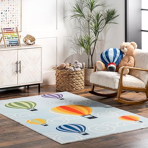 nuLOOM Annelie - Alfombra de área infantil lavable a máquina, 4x6, azul claro