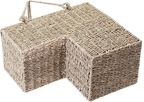 Miniatura 4 de Cesta de mimbre de 14 pulgadas con asas  Hierba marina tejida a mano en color natural