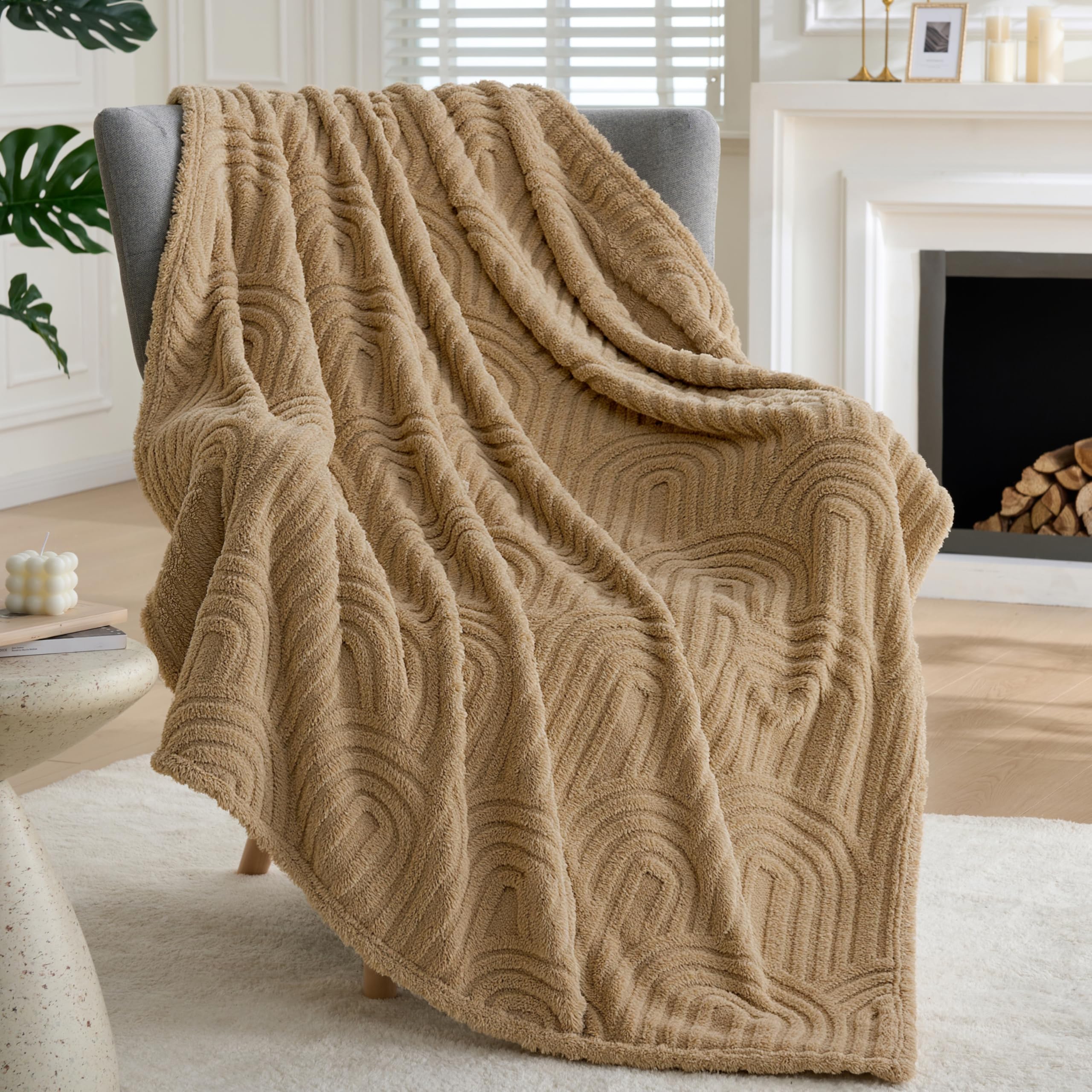 Joiedomi Women's Linen Throw Blanket For Couch, Soft Brown Fleece Blankets Gifts For Mom Girls, Cozy Cute Soft Throw Aesthetic Gifts 50X60 Inches