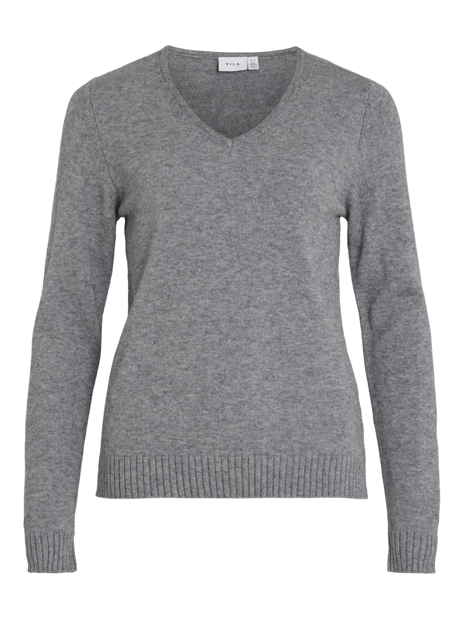Vila Fine Knit Jumper With V-Neck Women's Grey Medium