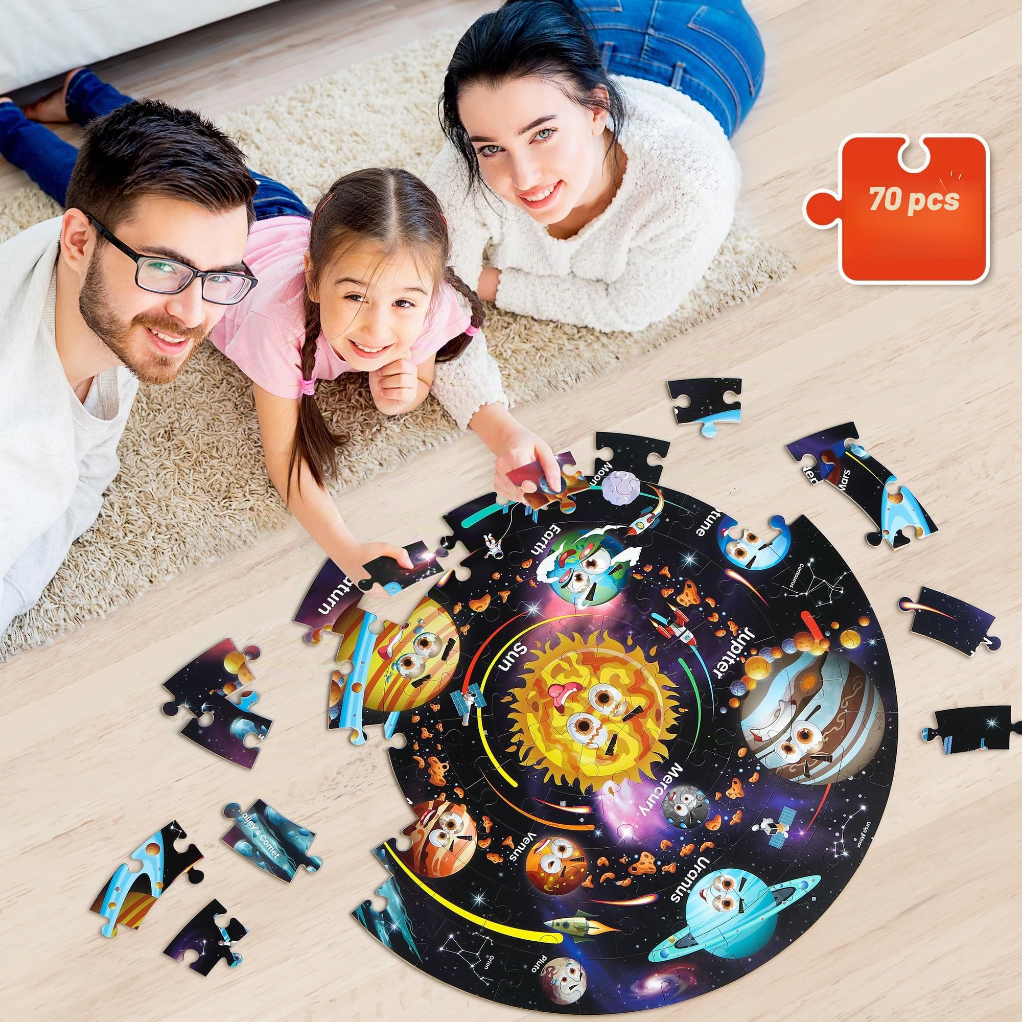 SYNARRY Puzzle Sistema Solar Niños 3 4 5 6 7 8 Años, Puzzle Planetas Infantil 70 Piezas Grandes, Juguete Juego Educativo 3~8 Años Niño Niña