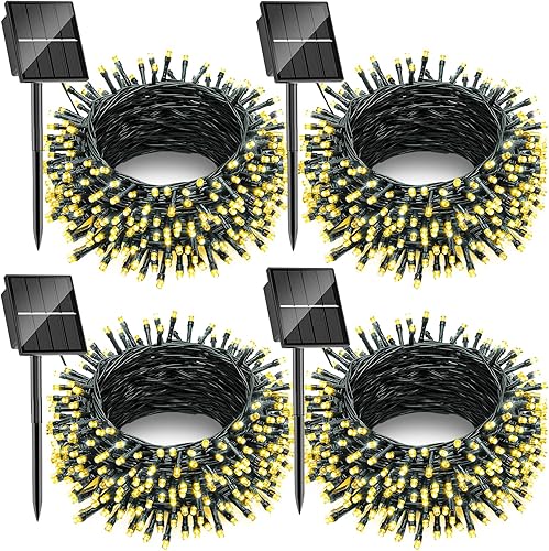 Miniatura 17 de SOLARBABY Luces solares para Navidad al aire libre, tira de luces de 142 pies con 400 cuentas de cristal LED con control remoto, 19 modos de luz de