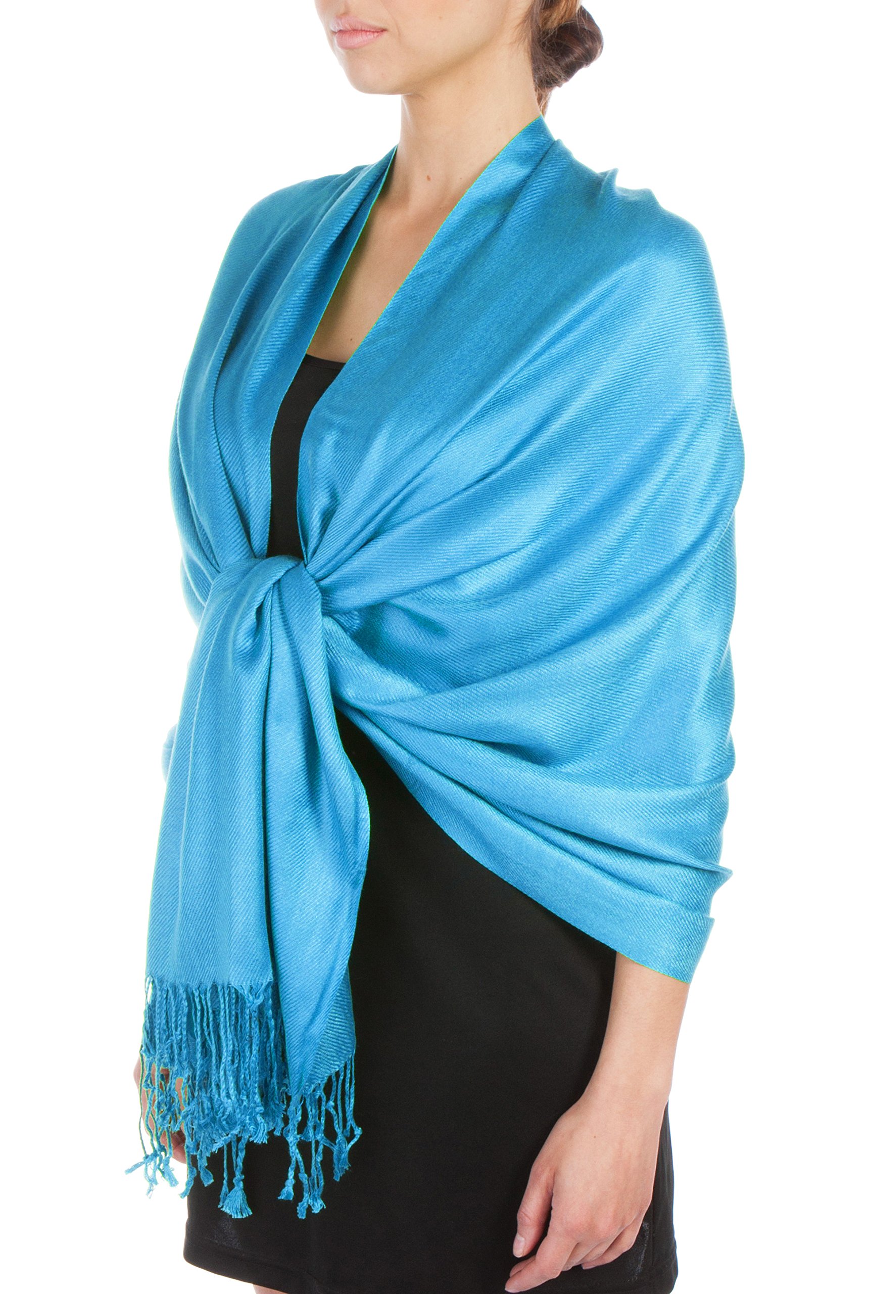 Sakkas Women's Turquoise Large Soft Silky Pashmina Shawl Wrap Scarf In Solid Colors