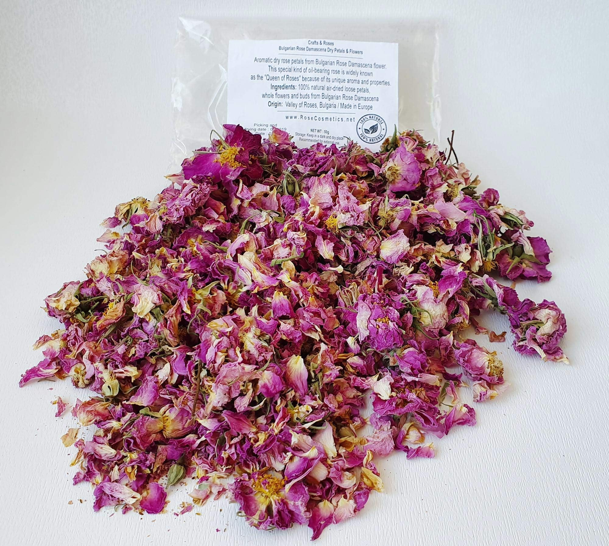 100% Natural ROSE petals & buds Bulgarian Rosa aromatic dry flowers, 50g