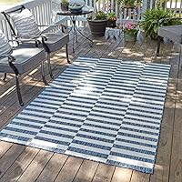 Vista 25 de Unique Loom - Alfombra de área de la colección Outdoor Striped - Rayada (5' 1" x 8' Rectangular, Verde/Marfil)