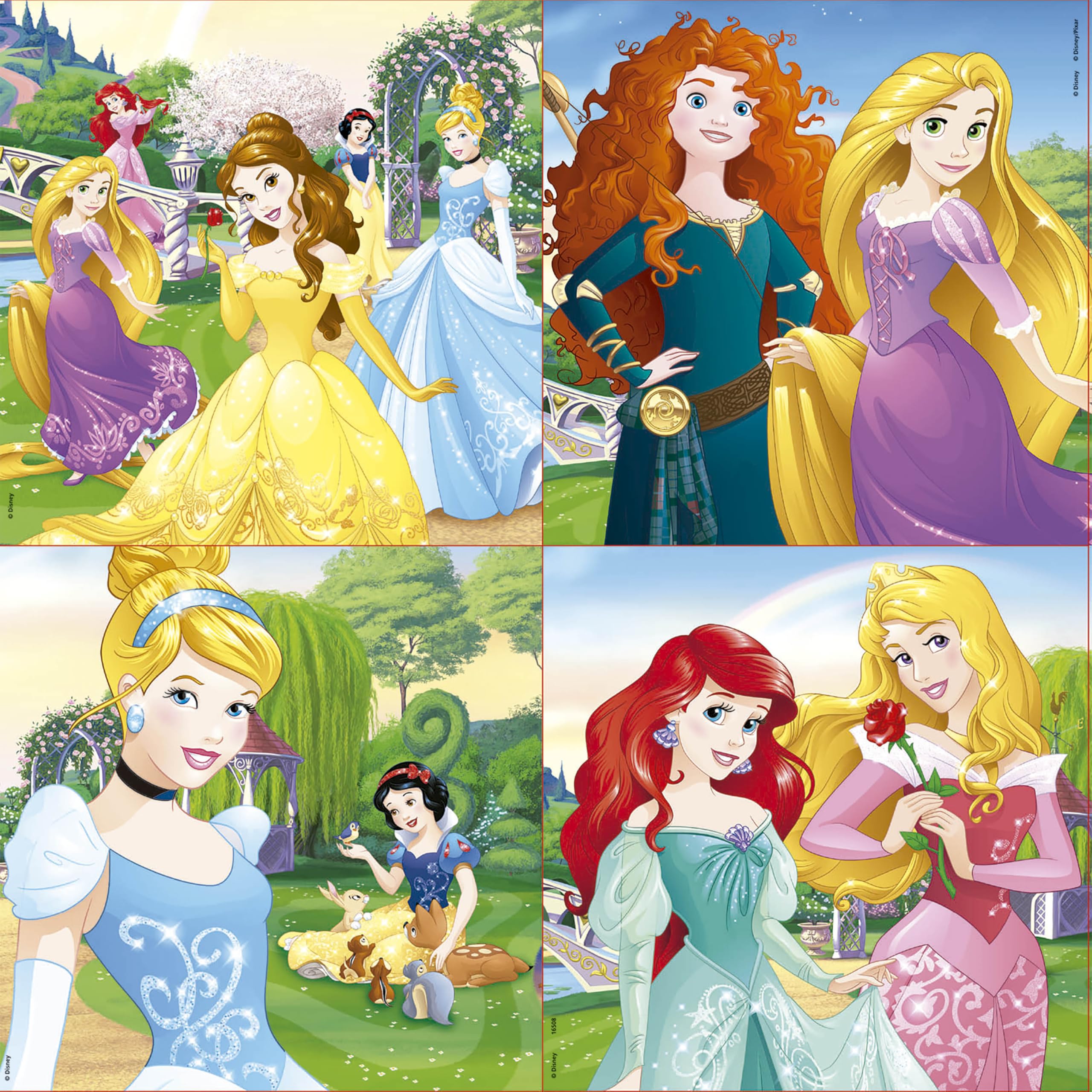 Educa - Princesas Disney | Set de 4 Puzzles Infantiles progresivos de 12 a 25 Piezas | Medida una Vez montado: 16 x 16 cm | Compuesto por Grandes Piezas | A Partir de 3 años (16508)