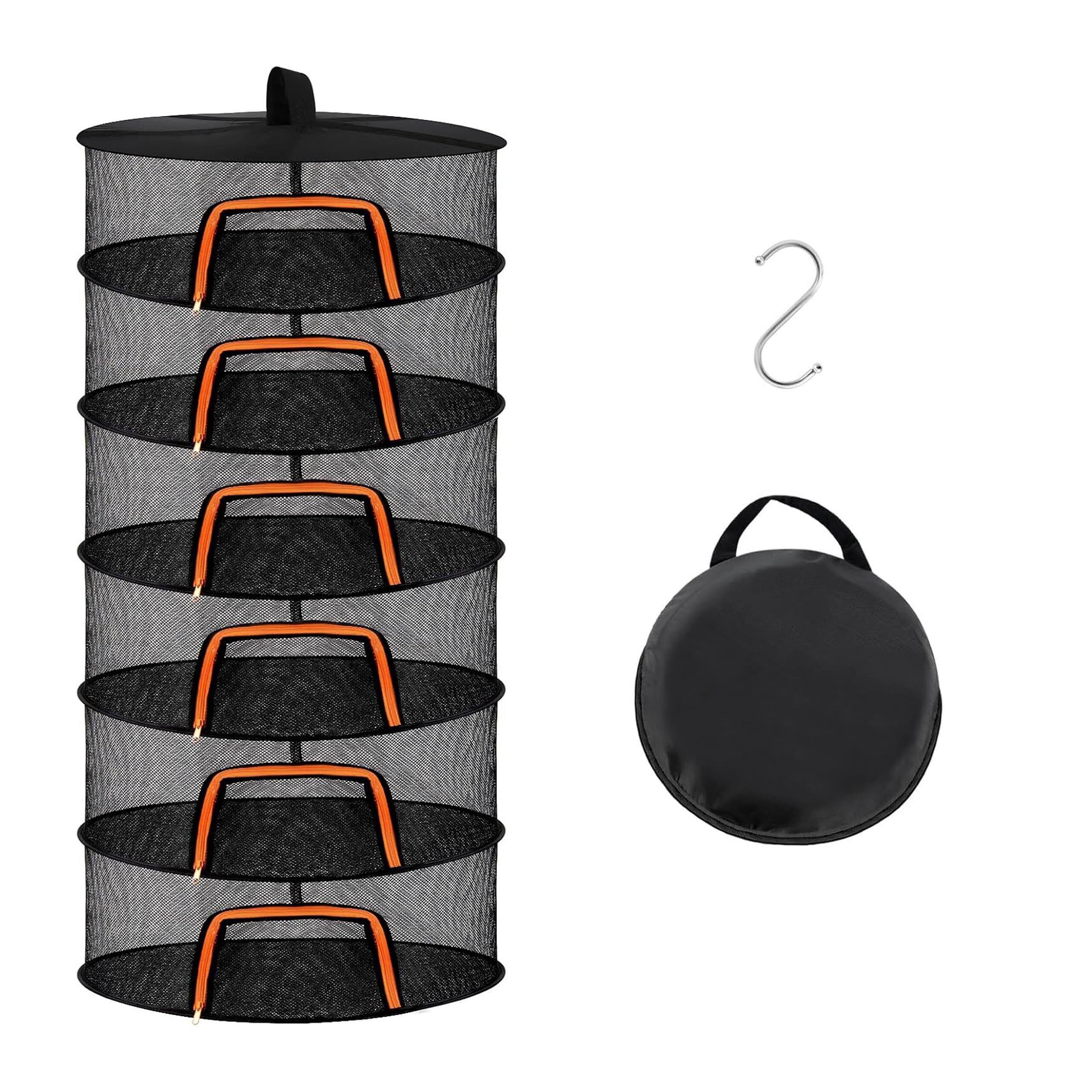Relaxdays Foldable 6-Tier Drying Net for Herbs, Fruit, Vegetables, Fish – Orange/Black, 120 x 60 x 60 cm