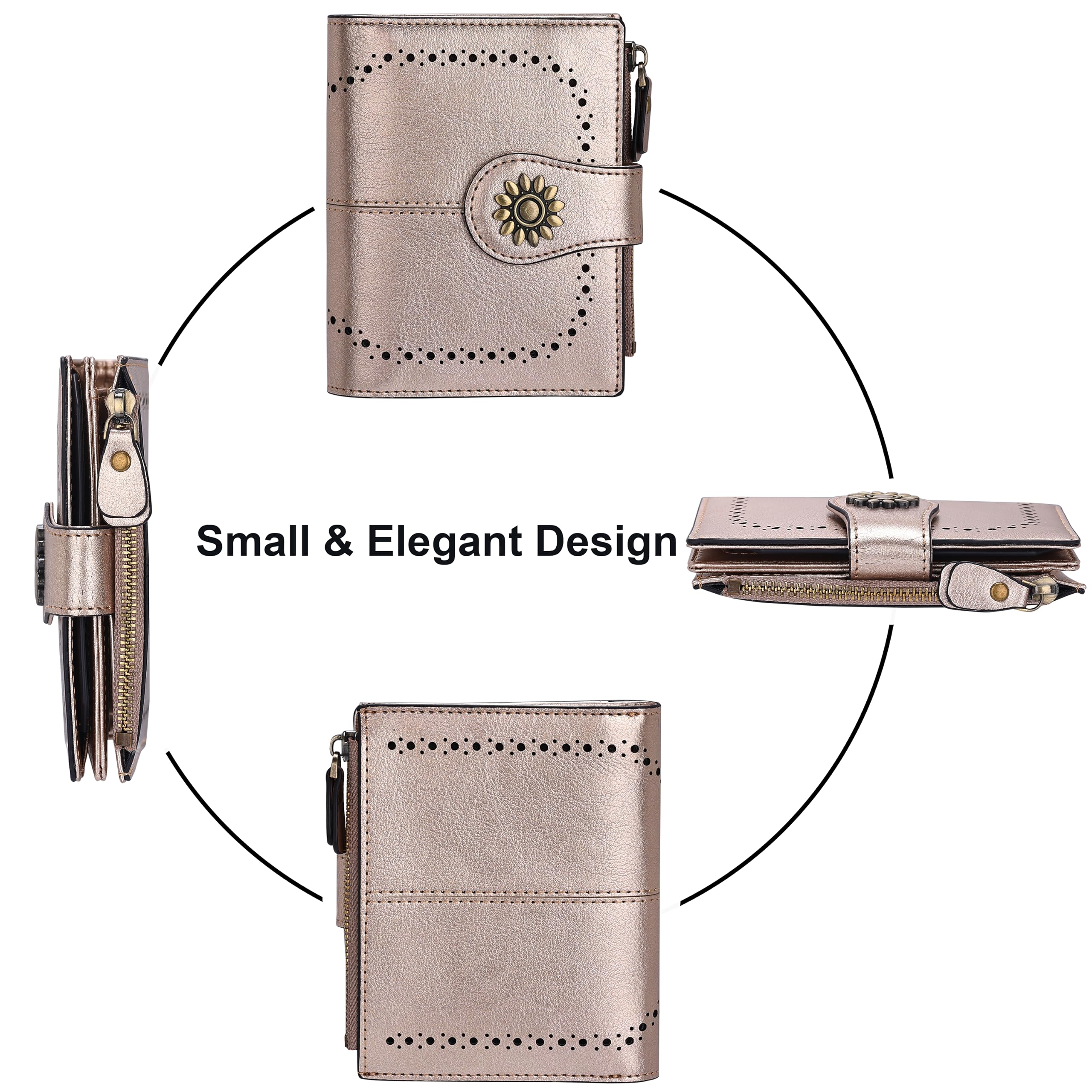 Lavemi Cartera de piel para mujer con bloqueo RFID, pequeño y compacto para tarjetas de crédito, para mujer, con bolsillo con cremallera para ventana de identificación