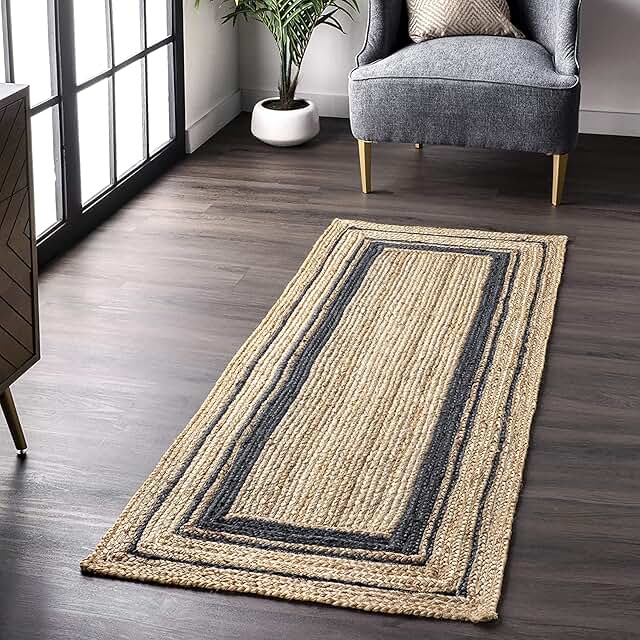 4x12 Ft Jute Rug Natural Fiber Rug Jute Black Border Rug Kitchen Runner ...