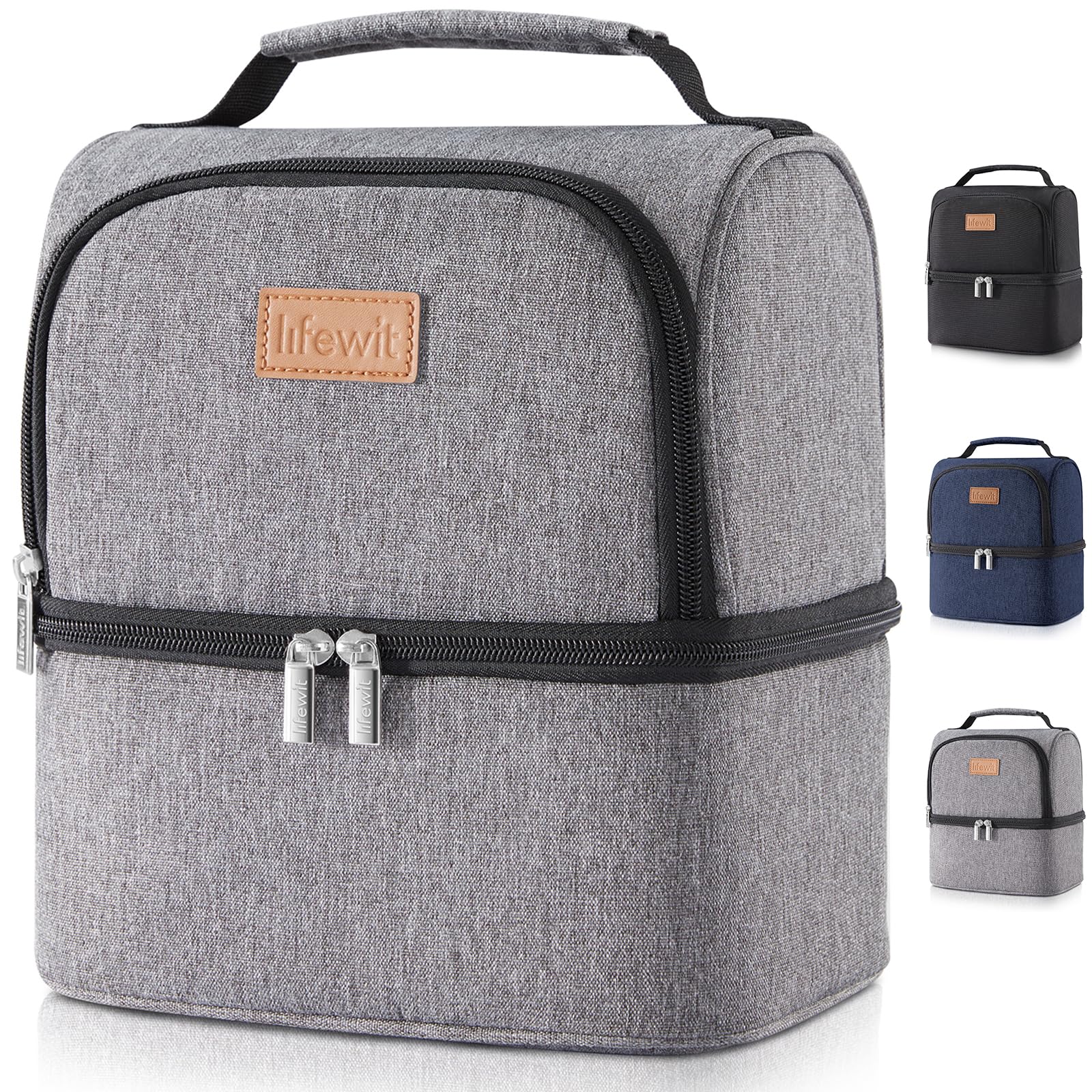 Double Compartment Cooler Bag for Men Women, Insulated Water Resistant Waterproof Bento Box, Thermal Lunch Box for Work, School and Picnic, 7L, Grey