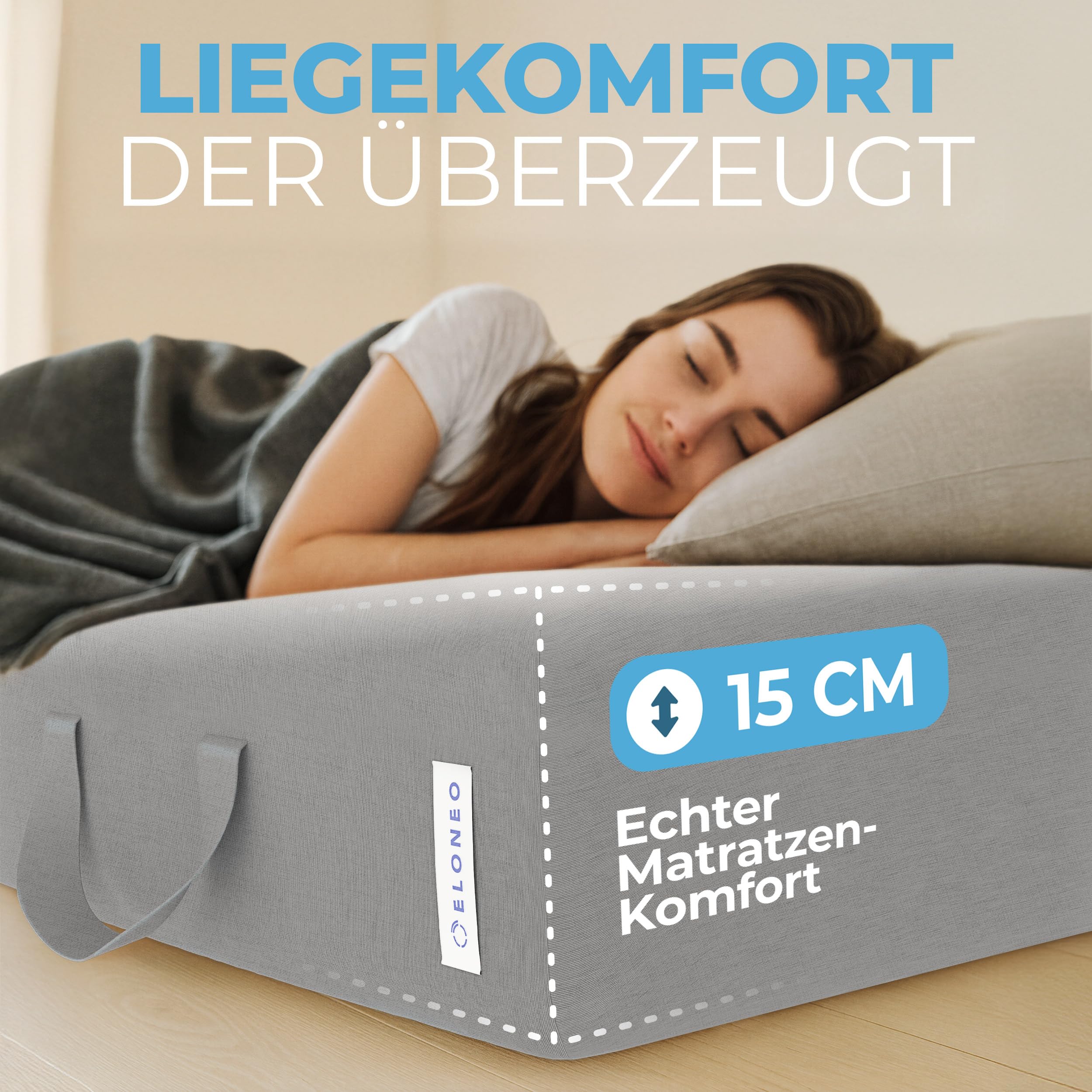 ELONEO Klappmatratze, Gästematratze, 3-teilige Faltmatratze, Schaumstoff extra dick (15cm), waschbar, Bandscheibenwürfel, klappbar, Faltbare Matratze, Erwachsene (Grau, 75 x 195 x 15 cm)