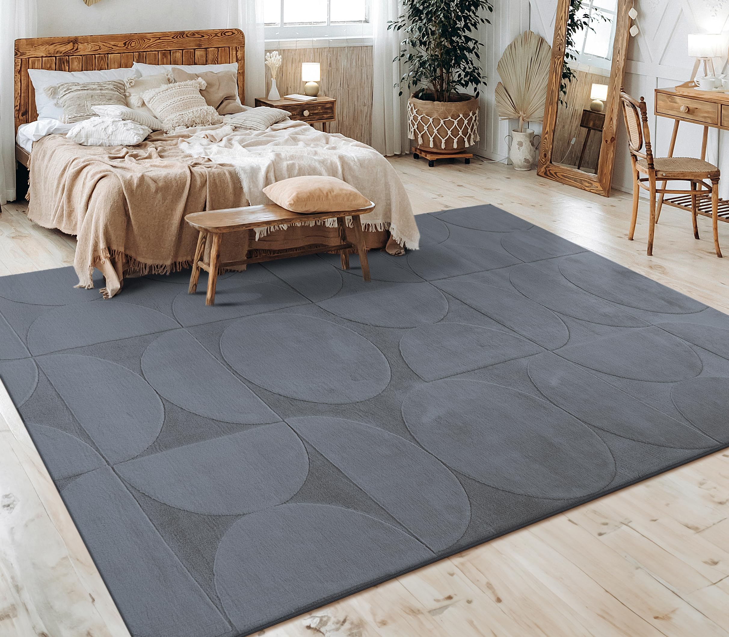 Paco Home Teppich Wohnzimmer Schlafzimmer Kurzflor Skandinavisches Boho Muster Geometrisch Rauten Motiv Einfarbig Weich Modern, Grösse:120x160 cm, Farbe:Anthrazit 6