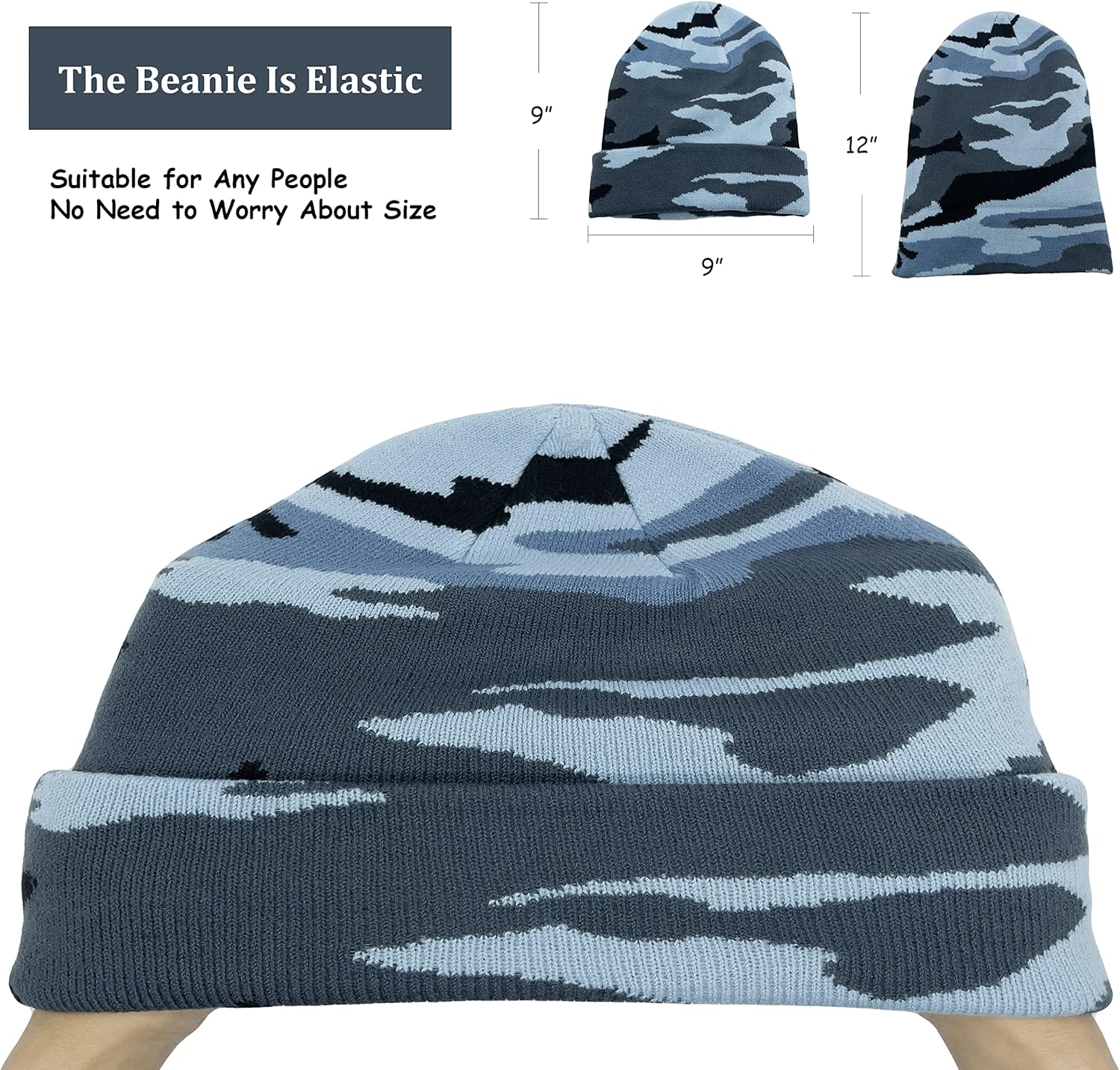 Unisex Knit Soft Warm Cuffed Beanie Hat Winter Camo Hats for Men Women - Image 4