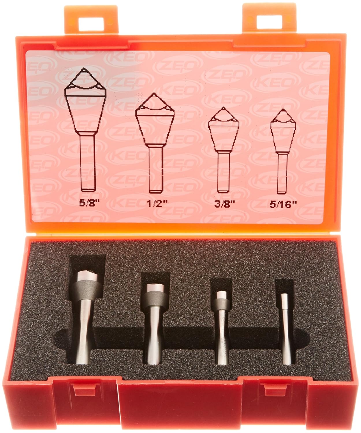 KEO 53528 Cobalt Steel Single-End Countersink Set, Uncoated (Bright) Finish, 90 Degree Angle, 5/16 - 5/8 Head Diameter