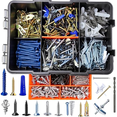 Miniatura 10 de Kit de anclajes de pared de plástico para paneles de yeso con tornillos, kit de tornillos de hormigón, juego de anclaje de pared adecuado para Kit