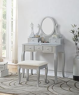 12 Corner Vanity Ideas Bedroom for Compact Stylish Grooming 26 Roundhill Furniture Ashley Silver Wood Makeup Vanity Table and Stool Set...